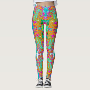 Leggings Azul, Naranja y Rosa Caliente Groovy Abstracto Ret