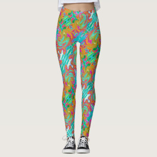 Leggings Azul, Naranja y Rosa Caliente Groovy Abstracto Ret