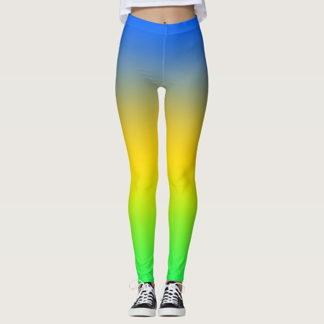 Leggings Azul neón, amarillo, gradiente verde, oscuro. (Anverso)