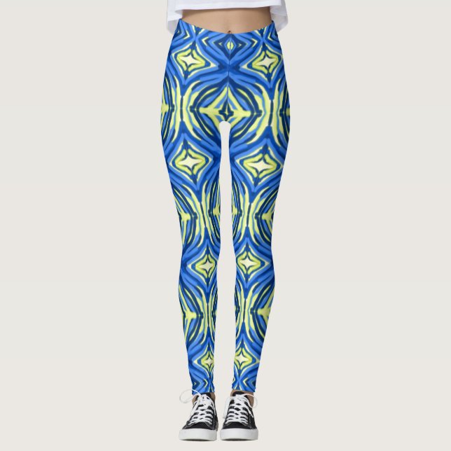 Leggings Azul ondulado y Kaleidoscopio amarillo (Anverso)