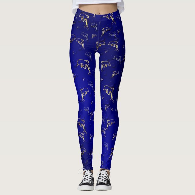 Leggings azul, oro, delfín, pescado, naturaleza, acuático,  (Anverso)