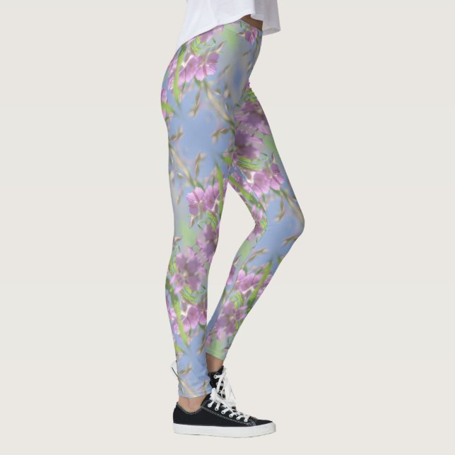 Leggings Azul pálido azul cielo salvaje Flores moradas rosa (Derecha)