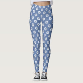 Leggings Azul pizarra con patrón de margarita blanca