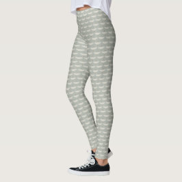 Leggings Azul Polvoriento Patrón Art Déco Pájaros Grullas N