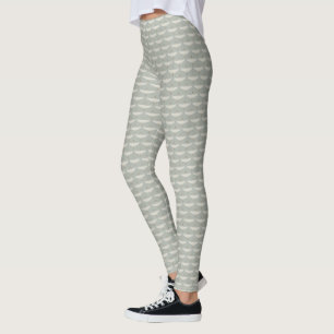 Leggings Azul Polvoriento Patrón Art Déco Pájaros Grullas N