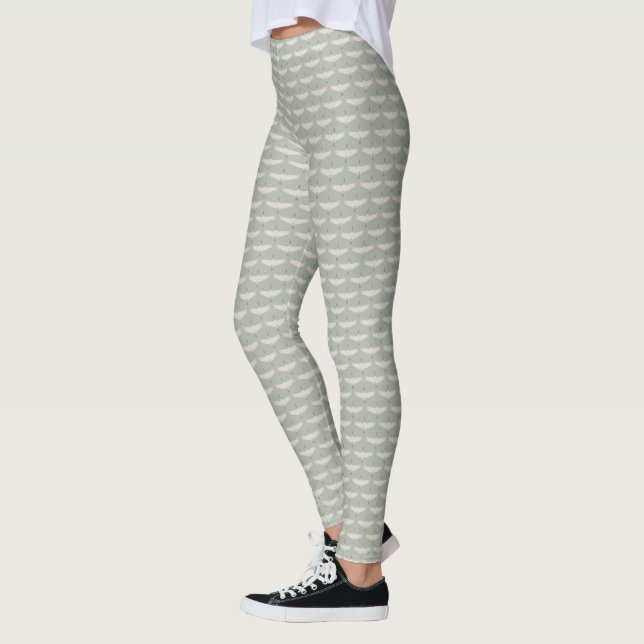 Leggings Azul Polvoriento Patrón Art Déco Pájaros Grullas N (Izquierda)