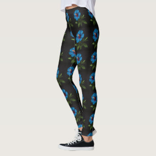 Leggings "Azul Radiante: Flor de Hibisco Sobre Fondo Negro 