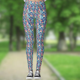 Leggings Azul Real Turquesa Naranja Floral Vintage Paisley