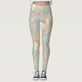 Leggings Azul Rosa Blanco Floral Flores Shabby Chic