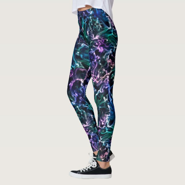 Leggings Azul rosa Verde azulado Resumen Cósmico Brillo Flu (Izquierda)
