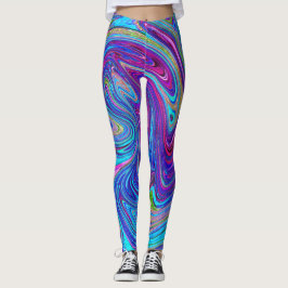Leggings Azul, rosa y morado Groovy Resumen de arte retro