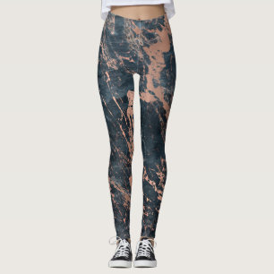 Leggings Azul rústico brumoso y mármol color de rosa del