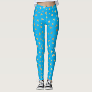Leggings Azul turquesa con estrellas de Relieve metalizado 