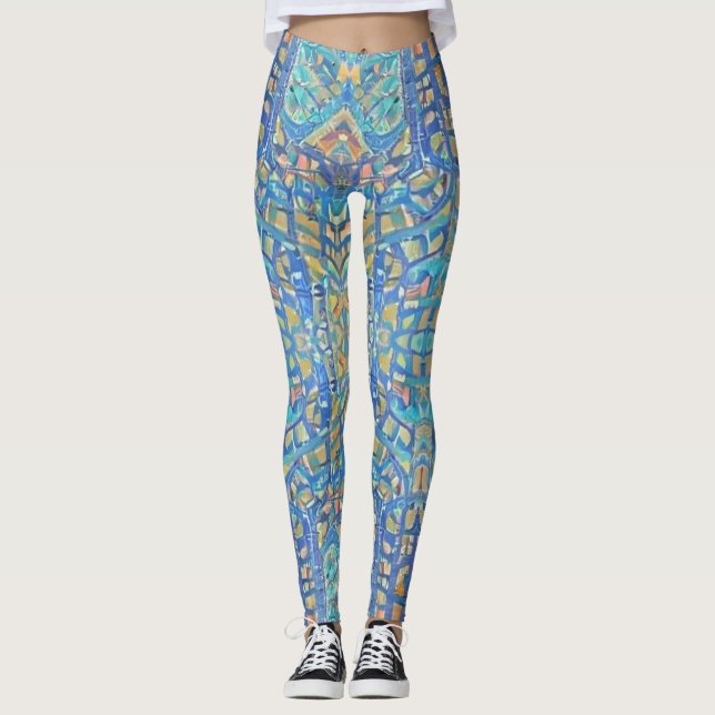 Leggings Azul turquesa de mosaico marroquí multicolor (Anverso)