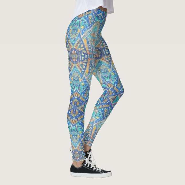 Leggings azul turquesa multicolor de mosaico marroquí (Derecha)