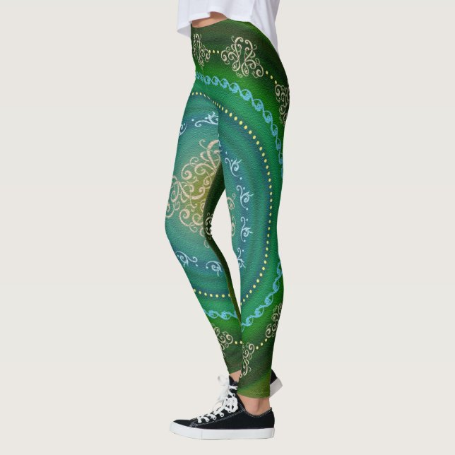 Leggings Azul verde de Mandala - Piernas (Izquierda)
