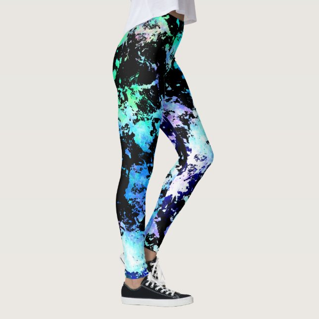 Leggings Azul Verde Morado Salpicadura de Pintura  (Derecha)