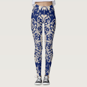 Leggings Azul Vintage: Elegante patrón sin foco.