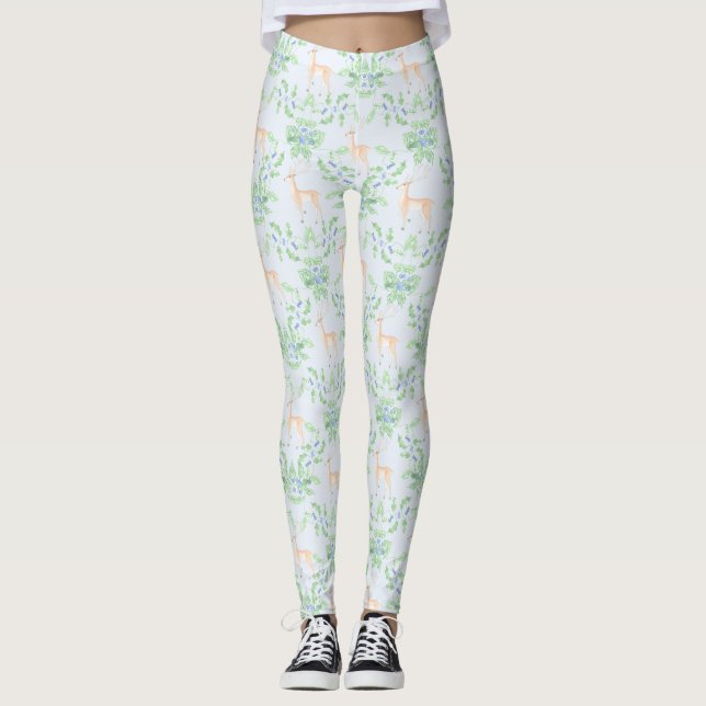 Leggings Azul y verde Holly Trellis con ciervo (Anverso)