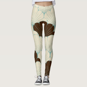 Leggings Azulejo de Foliaje Azul Estilo Japonés