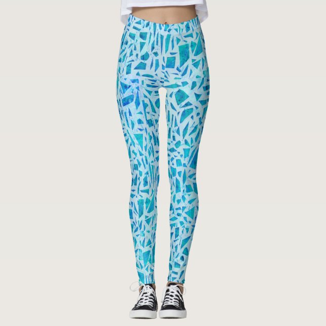 Leggings Azulejo de Vidrio Mosaico Turquesa Azul Moderno Ch (Anverso)