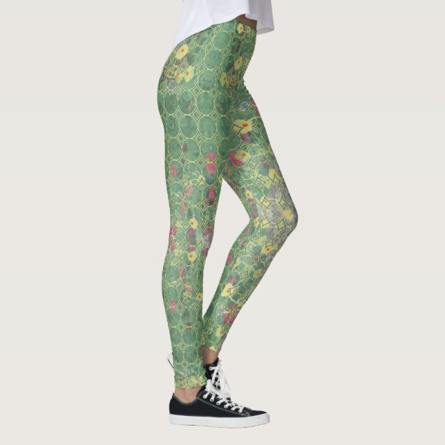 Leggings Azulejo Gris Verde Floral (Derecha)