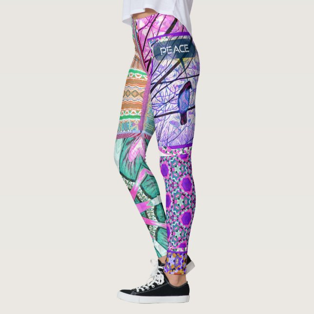 Leggings Azulejos azulejos geométricos con pájaro de la paz (Izquierda)