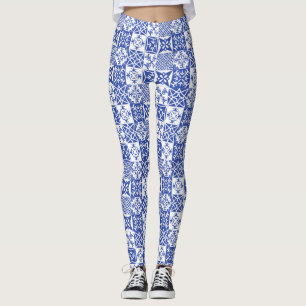 Leggings Azulejos azules de lino estilo Lisboa