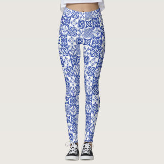 Leggings Azulejos azules de lino estilo Lisboa