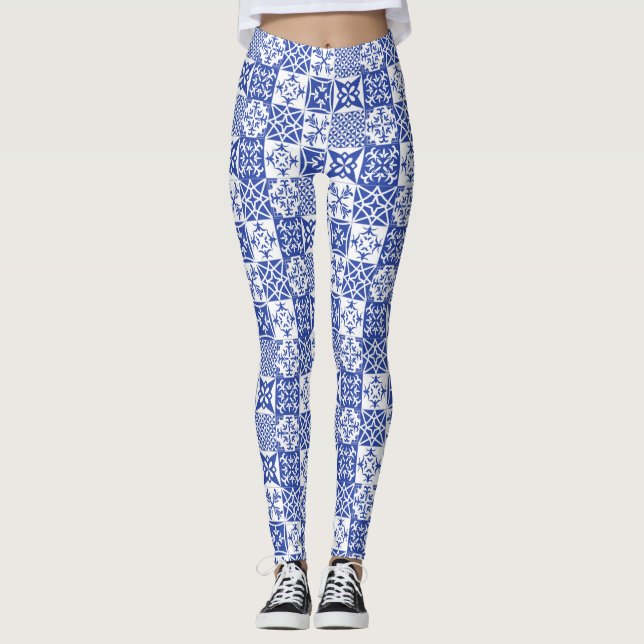 Leggings Azulejos azules de lino estilo Lisboa (Anverso)