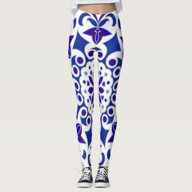 Leggings Azulejos azules y blancos índigo portugués (Anverso)