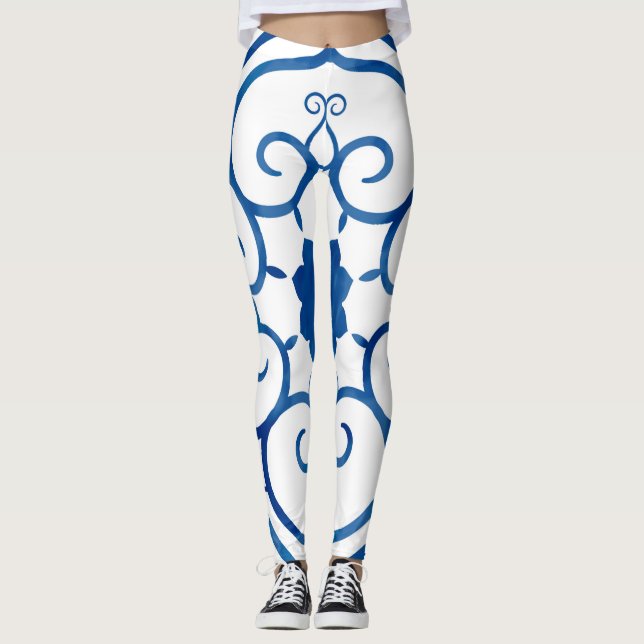 Leggings Azulejos azules y blancos Tile Vintage Pattern (Anverso)