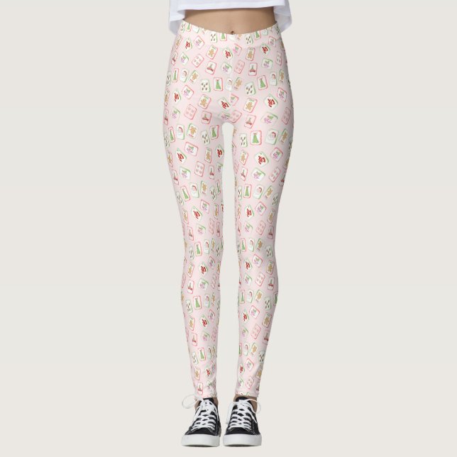 Leggings Azulejos de Mahjong de Navidad (Anverso)