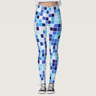 Leggings Azulejos de Piscina, Baldosas Azules Mosaico, Patr