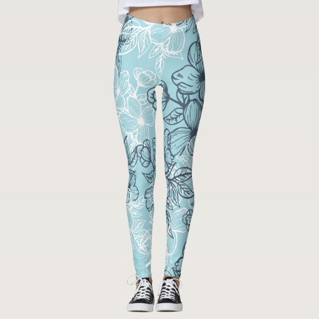 leggings azules con motivos florales en blanco y n (Anverso)
