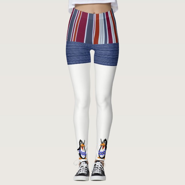 Leggings Azules de Pingüino de Stripe  (Anverso)