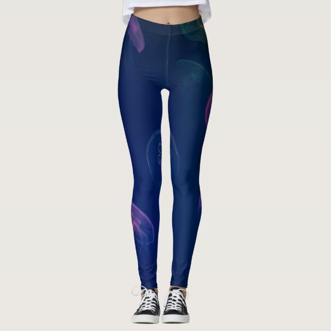Leggings azules oscuros abstractos con acentos ros (Anverso)