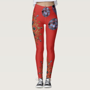 leggings azules rojos dorados largos
