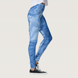 Leggings Azure Blue Malachite Marble Swirls Patrón de arte