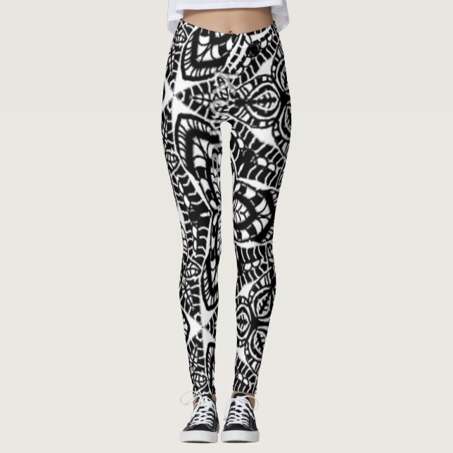 Leggings b&W de arte abstracto de mandala (Anverso)