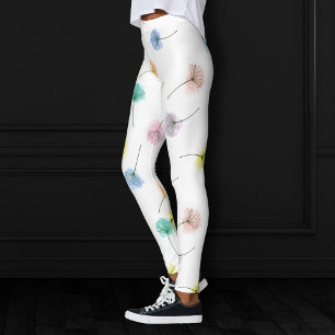 Leggings Bailando Dandelions Patrón floral acuarela