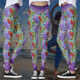 Leggings Baile con patrones con flores y mariposas PV01
