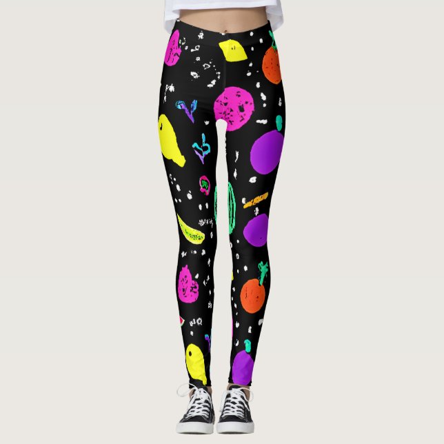 Leggings Baile de frutas de neón enérgica (Anverso)