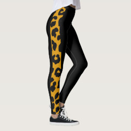Leggings Balck And Gold Leopard Safari Pattern