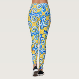 Leggings Baldosas con motivos mediterráneos amarillo y azul