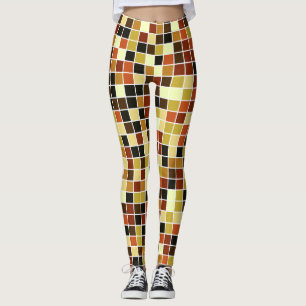Leggings Baldosas de piscina, mosaicos marrones, patrón geo