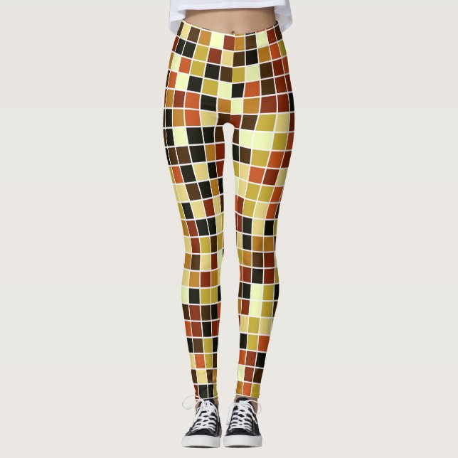 Leggings Baldosas de piscina, mosaicos marrones, patrón geo (Anverso)