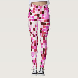 Leggings Baldosas de piscina, mosaicos rosados, patrón geom