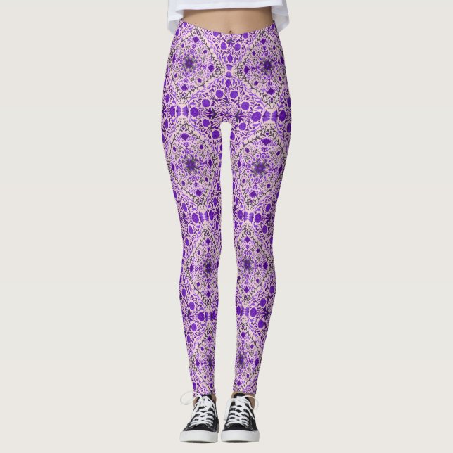 Leggings Baldosas florales en rosa violeta y algodón (Anverso)