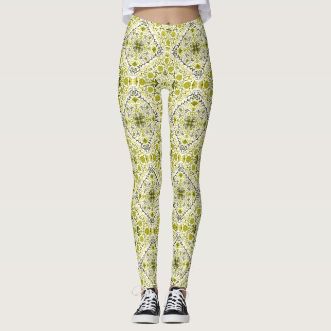 Leggings Baldosas florales en verde (Anverso)